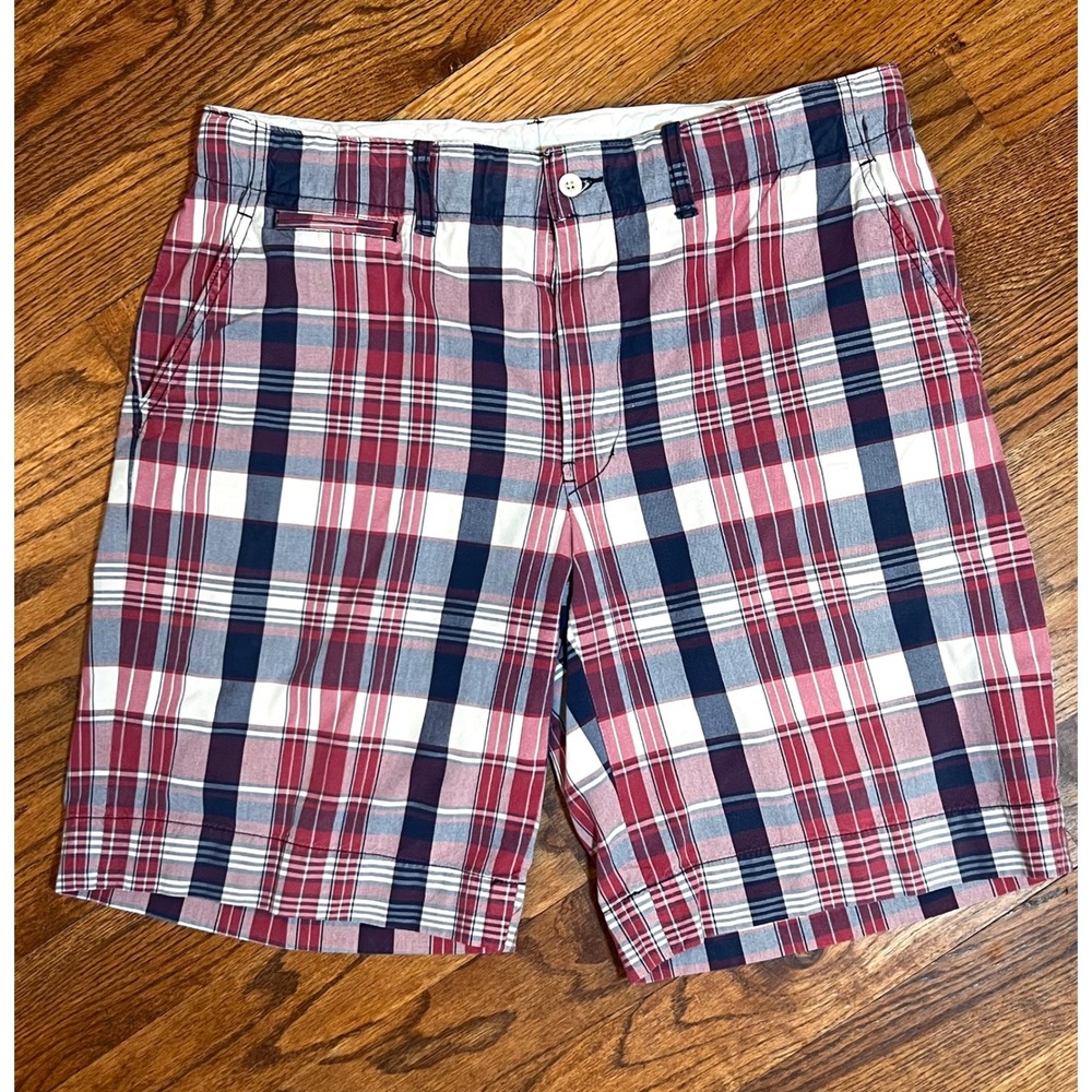Polo Ralph Lauren Mens Plaid Shorts Red‎ Navy Blue White Cotton Size 36